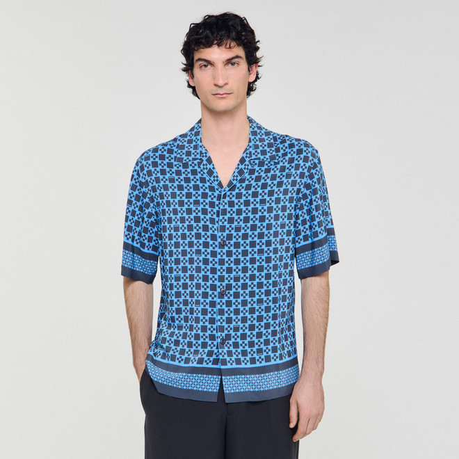 Square Cross motif flowing blouse - Navy