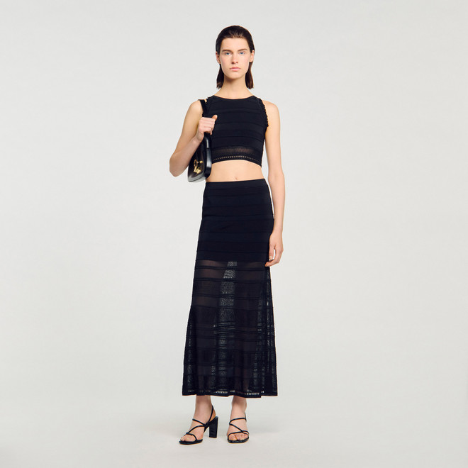 Long decorative knit skirt - Black