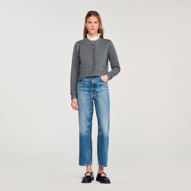 Cardigan with ruffle collar - Grey
