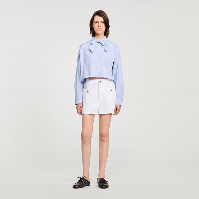 Oversized bow shirt Blue | Sandro Paris