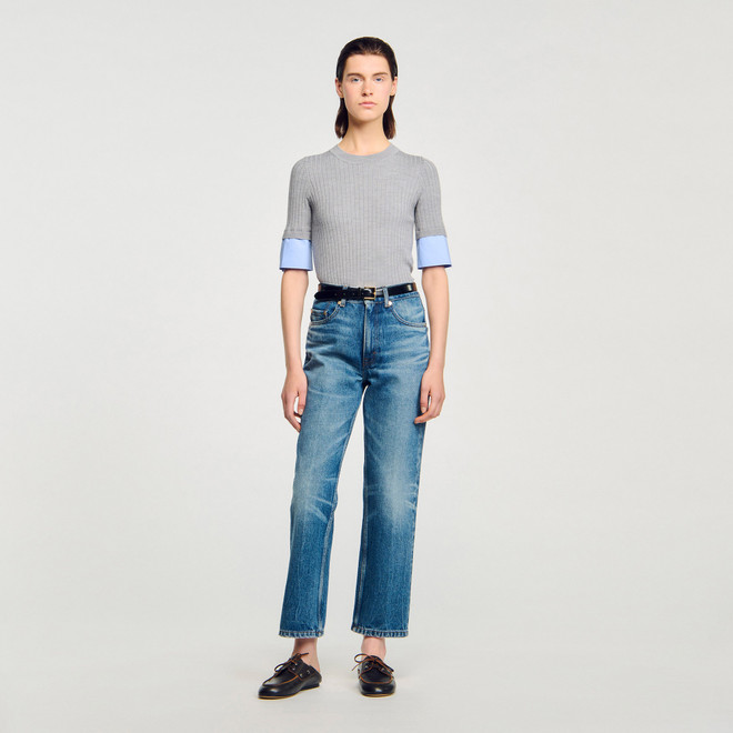 Jumper with contrast short sleeves - Grey
