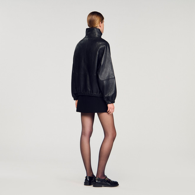 Oversized leather jacket - Black