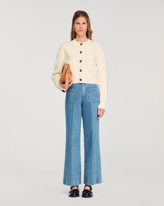 Textured knit cardigan - Ecru