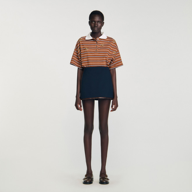 Short skirt with leather bands - Navy