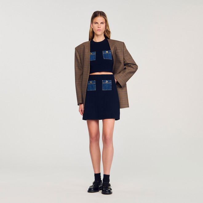 Short knit and denim skirt - Navy