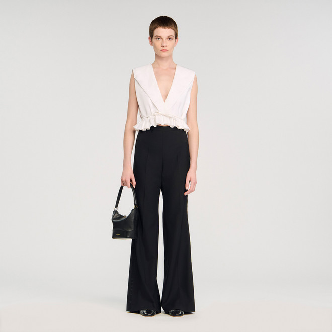 Satin stripe suit trousers - Black