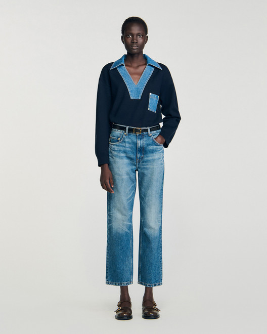 Jumper with denim details - Navy