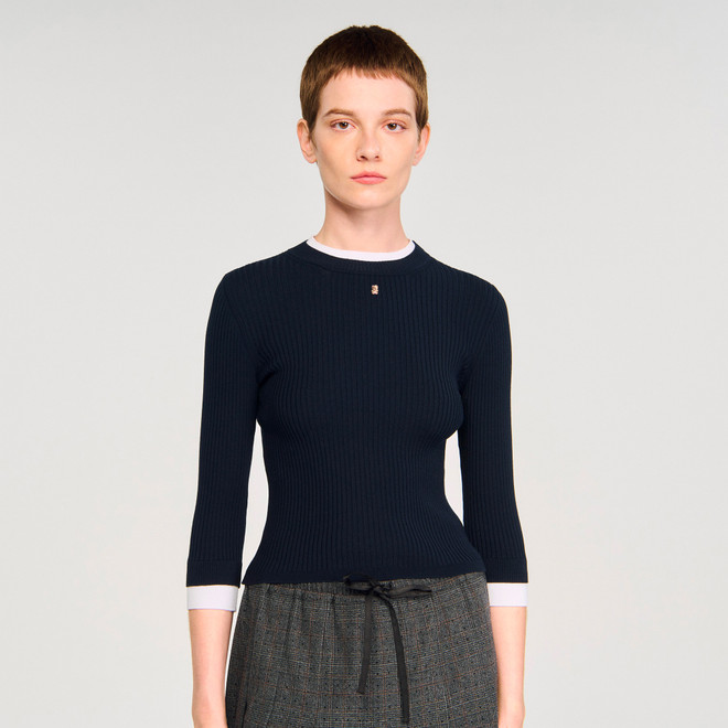 2 in 1 mixed wool jumper - Navy