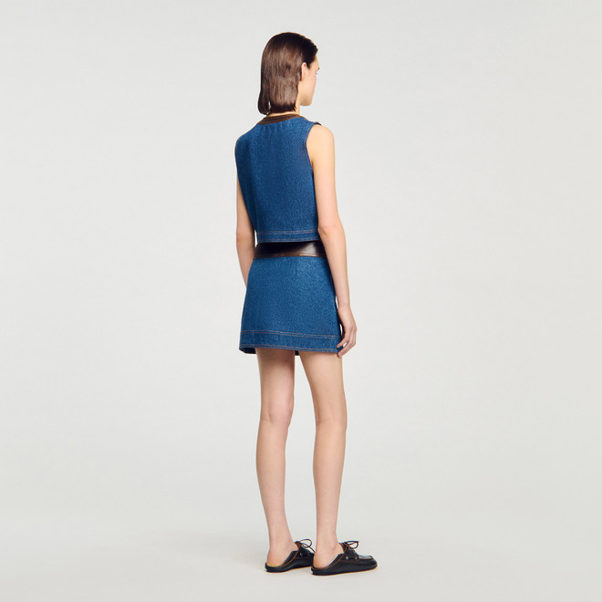 Denim and leather top - Navy