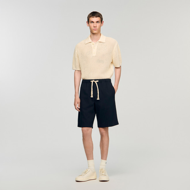 Elasticated waist cotton shorts - Navy