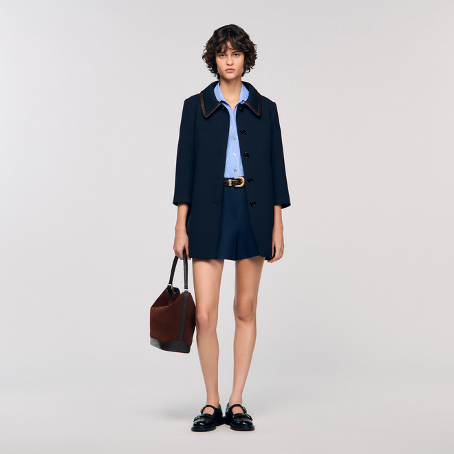 Coat with leather stripes - Navy