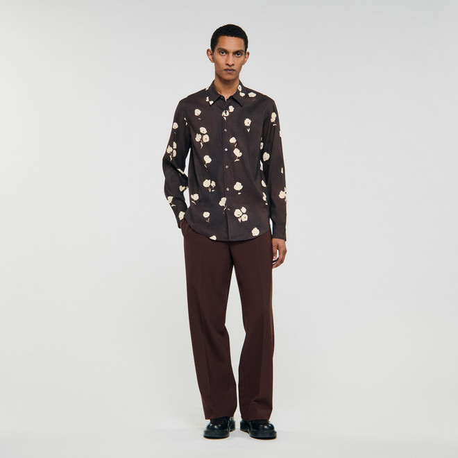 Floral print linen shirt - Brown