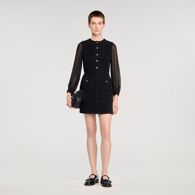 Long-sleeved short dress - Black