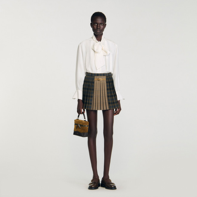 Short checked pleated skirt - Blue