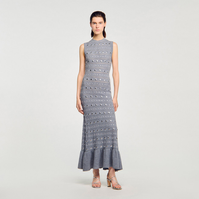 Knit maxi dress with studs - Grey