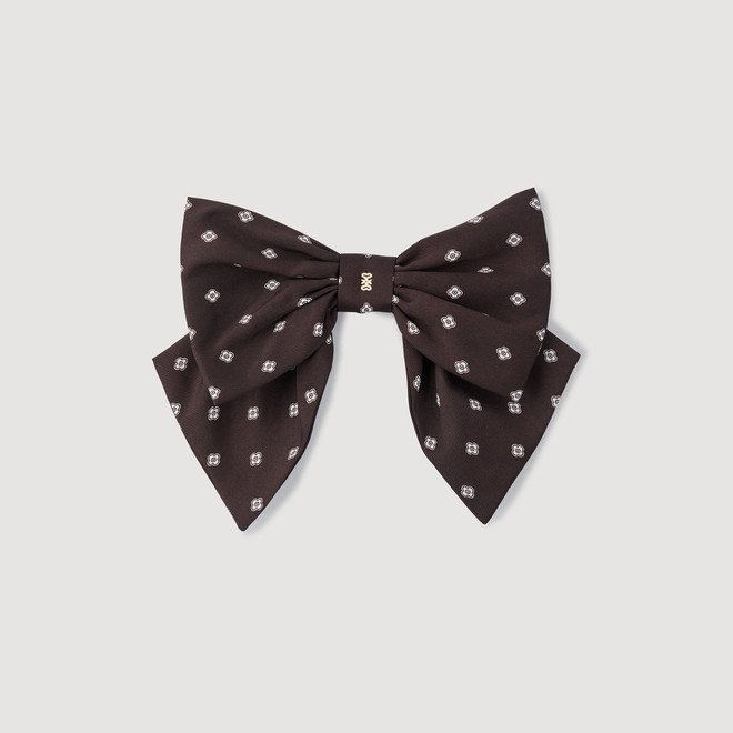 Printed satin bow barrette - Brown