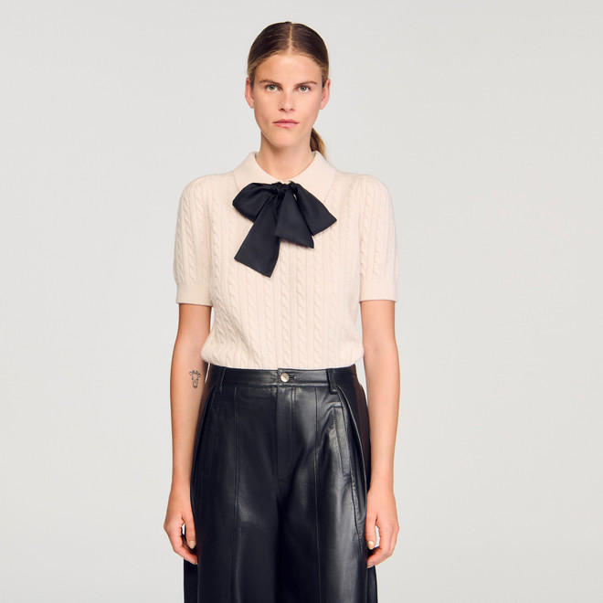 Polo neck knit jumper - Ecru