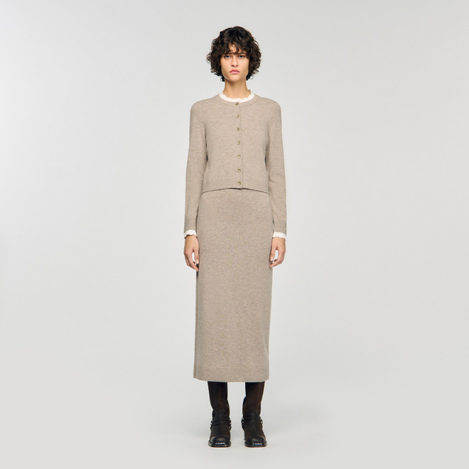 Cardigan with contrast collar - Taupe