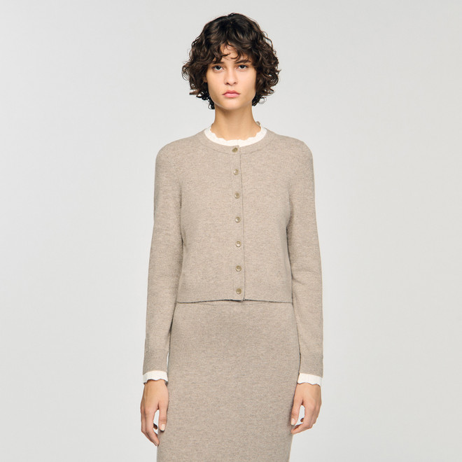 Cardigan with contrast collar - Taupe