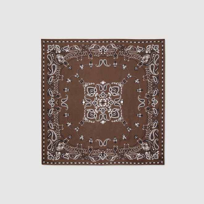 Silk bandana print scarf - Brown