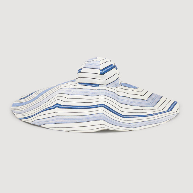 Striped cotton floppy sun hat - Blue