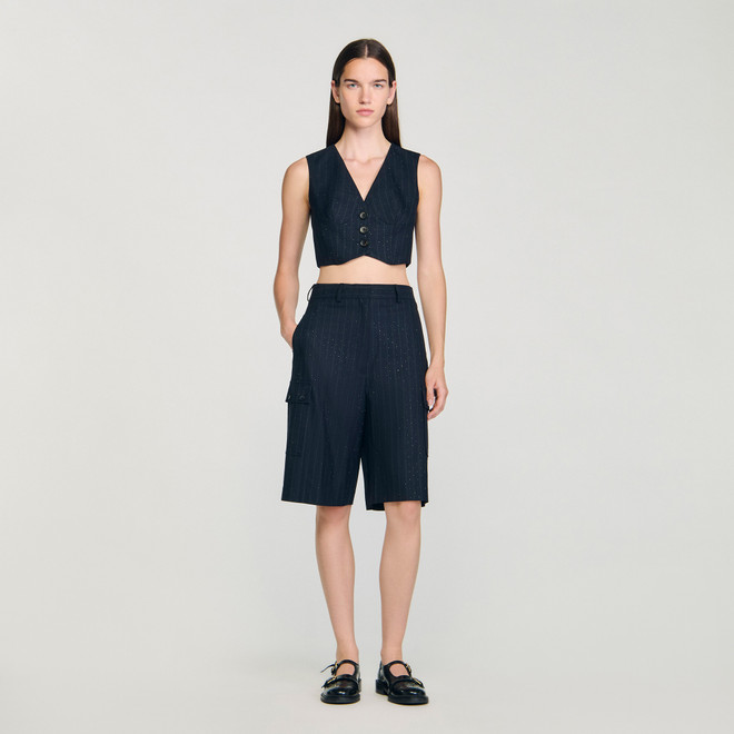 Rhinestone striped Bermuda - Navy