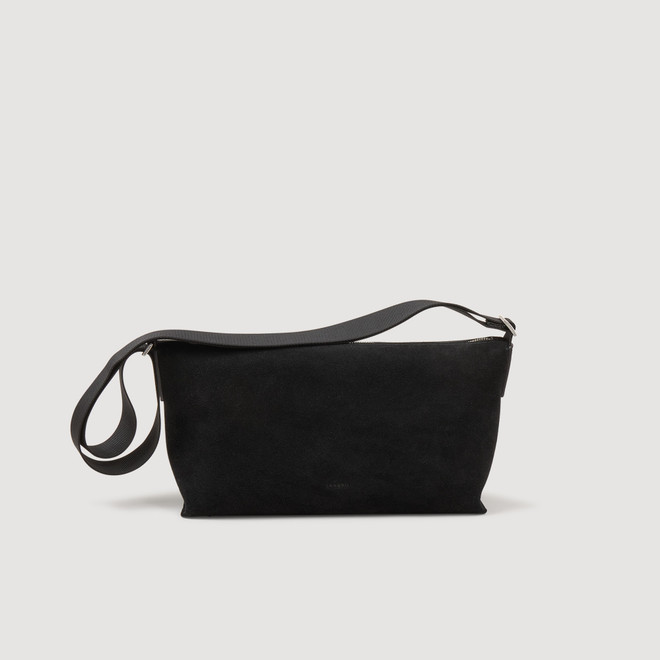 Split leather hobo bag - Black