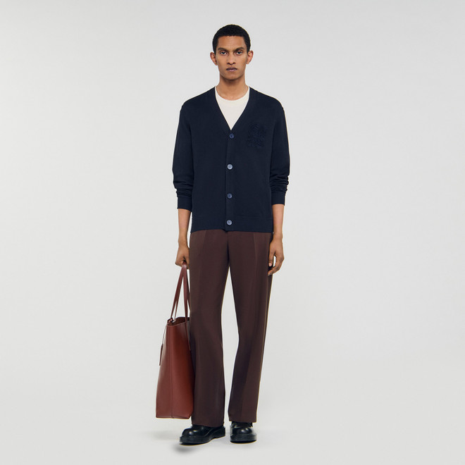 Cardigan with rope embroidery - Navy