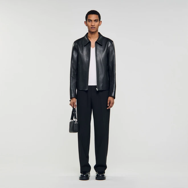Zip up leather jacket - Black