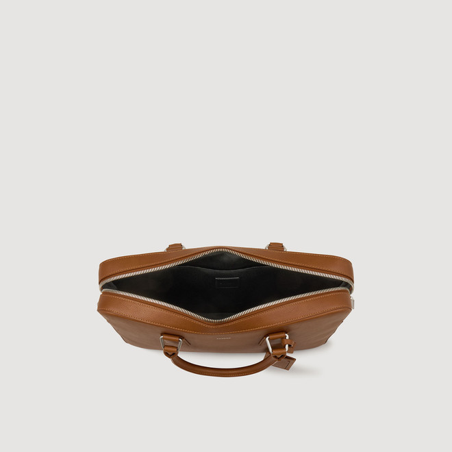 Large grained leather briefcase - Brown