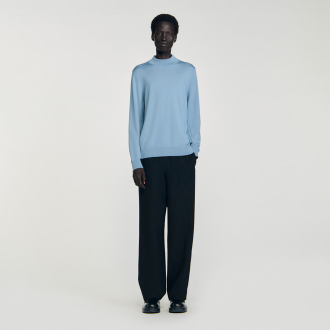 Wool jumper with high neck - Blue