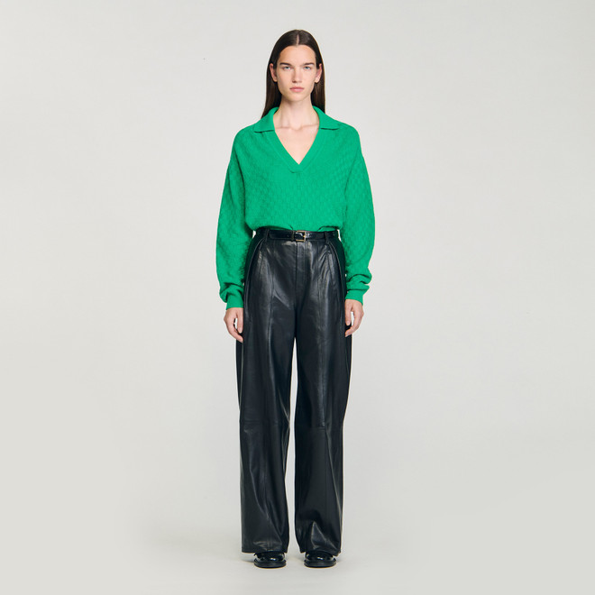 Wide leg leather trousers - Black