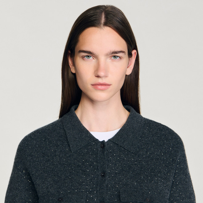 Long rhinestone cardigan - Grey