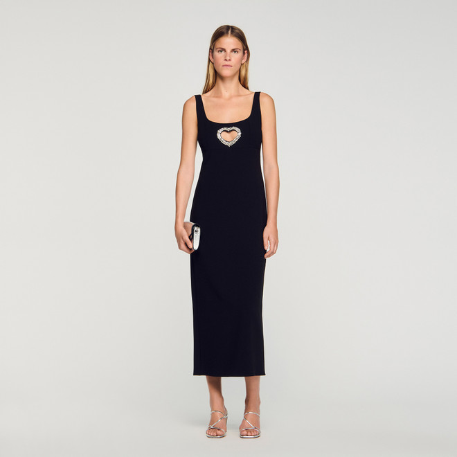 Rhinestone heart maxi dress - Black