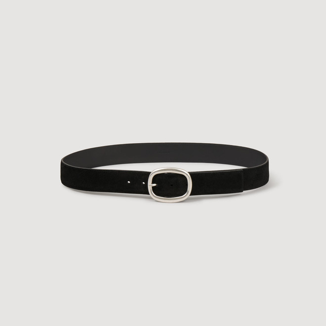 Wide leather belt - Black
