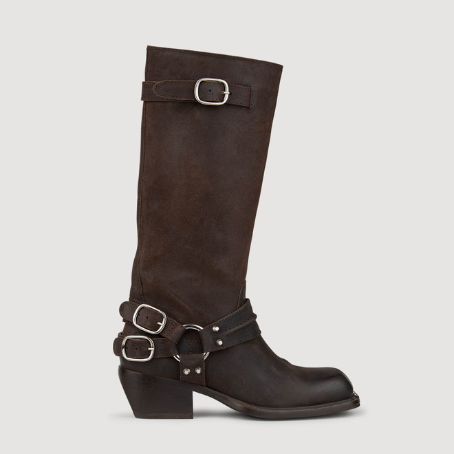 Leather buckle boots - Brown