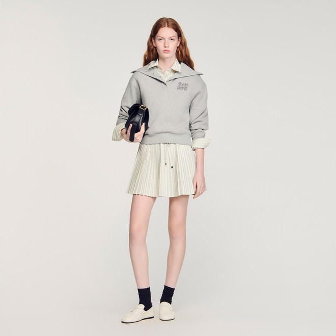 Short rhinestone suit skirt Grey | Sandro Paris