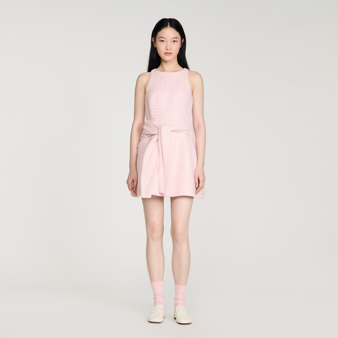 Sequin tweed short dress - Pink