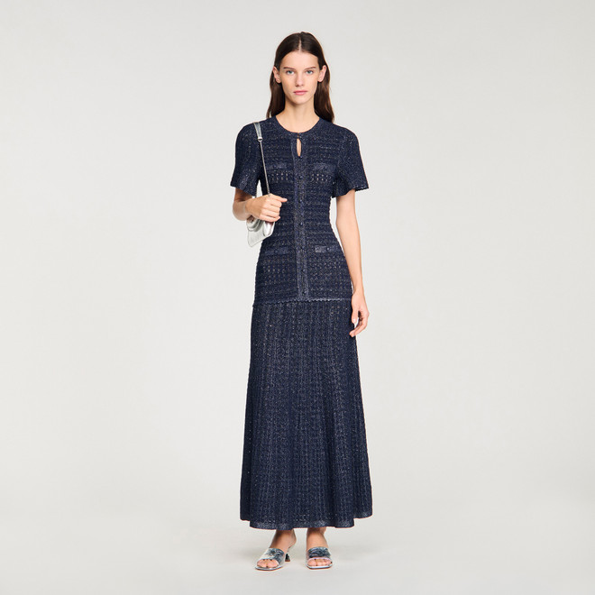 Knit maxi dress Navy | Sandro Paris
