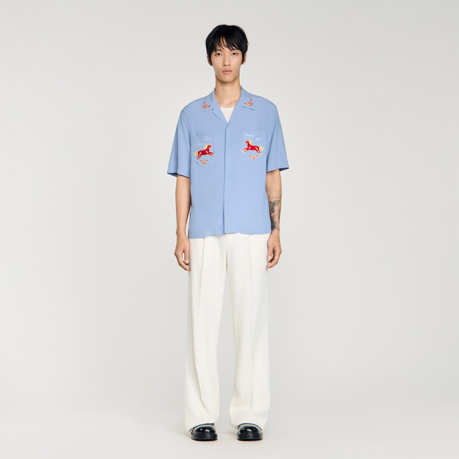 Embroidered horse loose fit shirt - Blue