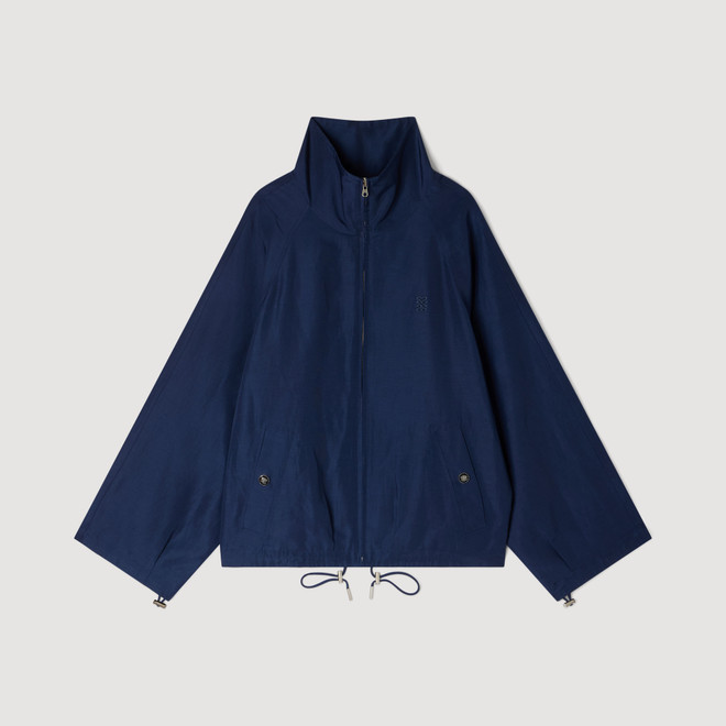 Embroidered collar oversized jacket - Navy