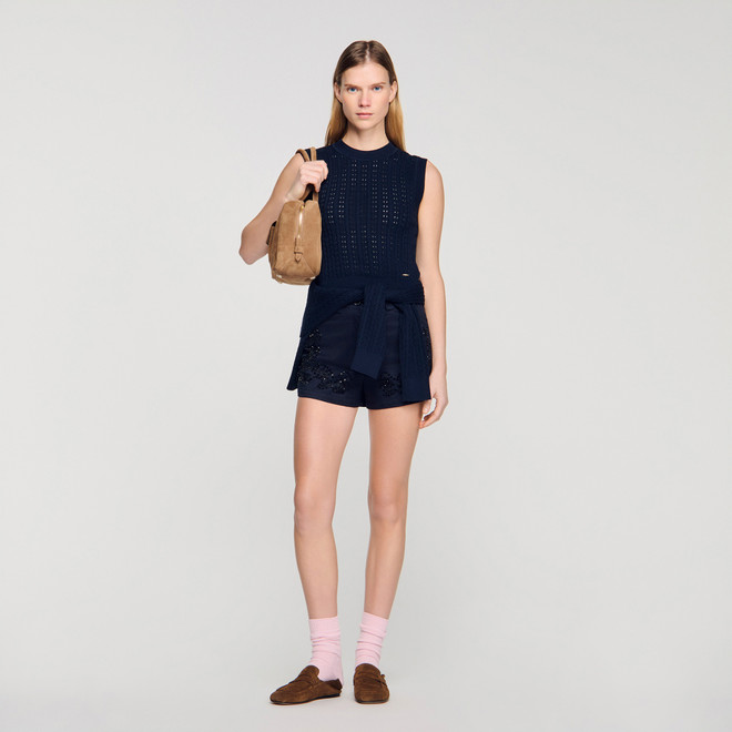 Textured cropped knit jumper - Navy