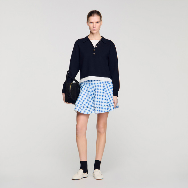 Metal button layered collar jumper - Navy