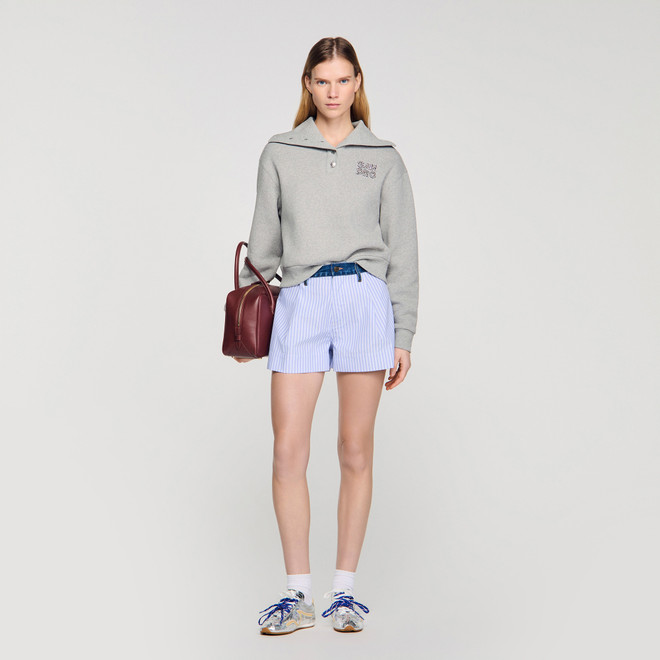 Embroidered split neck sweatshirt - Grey