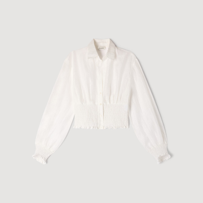 Smocked linen shirt - White