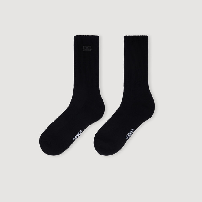 Embroidered ribbed socks - Black