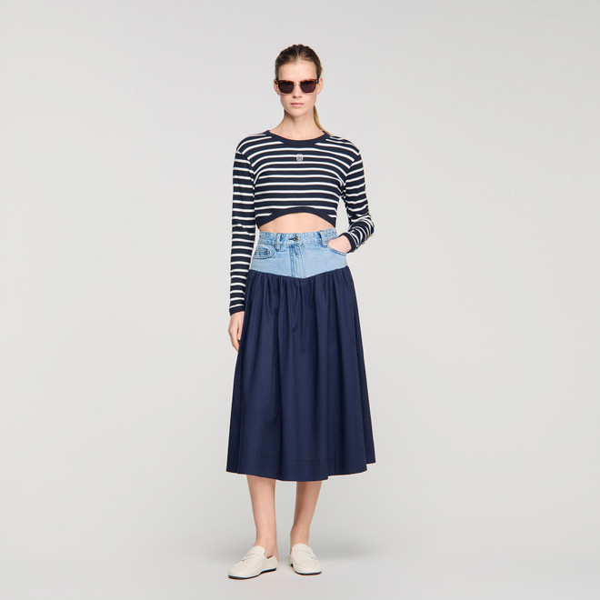 Mixed material maxi skirt - Navy