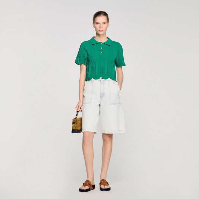 Cropped decorative knit jumper - Green