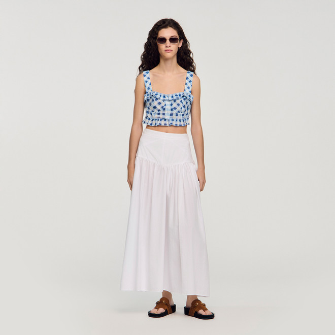 Gingham linen crop top - Blue