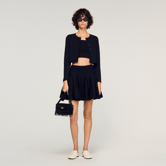 Cropped cardigan with round neckline - Black